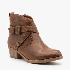 Mark & Maddux Distressed Criss Cross Strap Booties