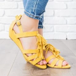 Qupid Shoes Newest Arrivals Dori Low Wedge Tassel Sandals 5 Qupid Shoes Newest Arrivals Dori Low Wedge Tassel Sandals