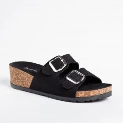 Qupid Shoes Double Buckle Cork Sandal Wedges