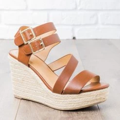 City Classified Shoes Newest Arrivals Double Buckle Espadrille Wedges