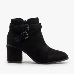 Refresh Newest Arrivals Double Buckle Faux Suede Ankle Booties FINAL SALE