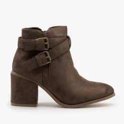 Refresh Newest Arrivals Double Buckle Faux Suede Ankle Booties FINAL SALE