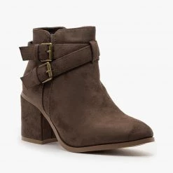 Refresh Newest Arrivals Double Buckle Faux Suede Ankle Booties FINAL SALE