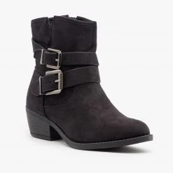 Soda Shoes Double Buckle Faux Suede Booties Newest Arrivals