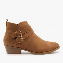 Top Moda Double Buckle Low Ankle Booties FINAL SALE