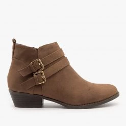 Top Moda Double Buckle Low Ankle Booties FINAL SALE