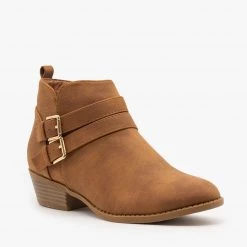 Top Moda Double Buckle Low Ankle Booties FINAL SALE