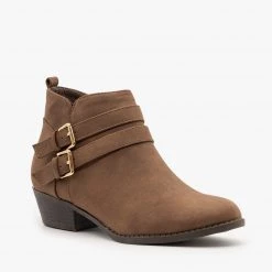 Top Moda Double Buckle Low Ankle Booties FINAL SALE