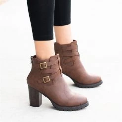 Forever Newest Arrivals Double Buckle Thick Heeled Booties