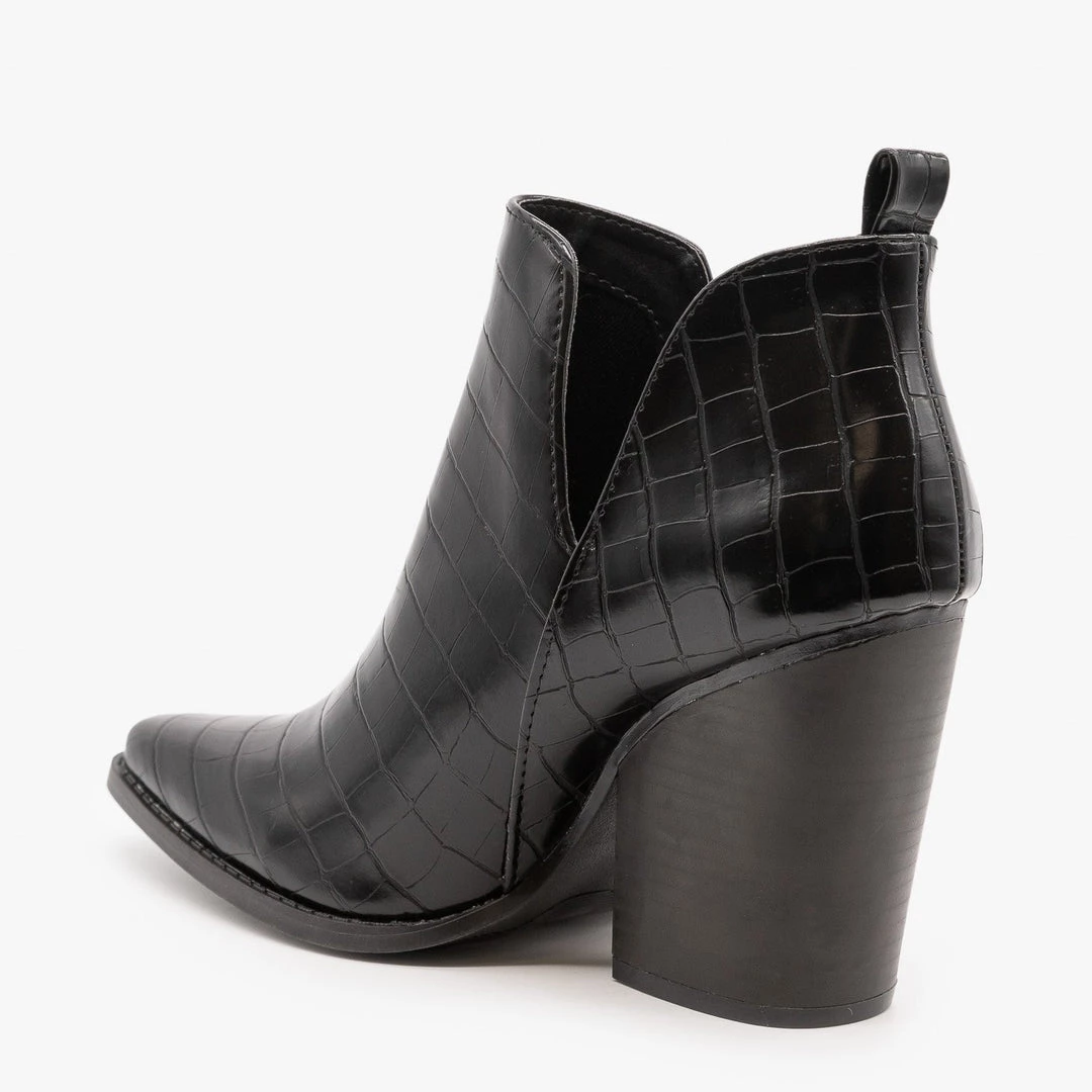 Qupid Shoes Newest Arrivals Edgy Black Crocodile Print Booties FINAL SALE 2 Qupid Shoes Newest Arrivals Edgy Black Crocodile Print Booties FINAL SALE