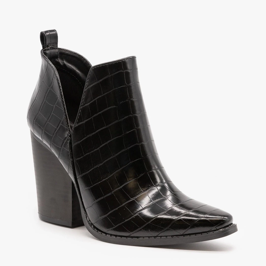 Qupid Shoes Newest Arrivals Edgy Black Crocodile Print Booties FINAL SALE 3 Qupid Shoes Newest Arrivals Edgy Black Crocodile Print Booties FINAL SALE