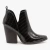 Qupid Shoes Newest Arrivals Edgy Black Crocodile Print Booties FINAL SALE