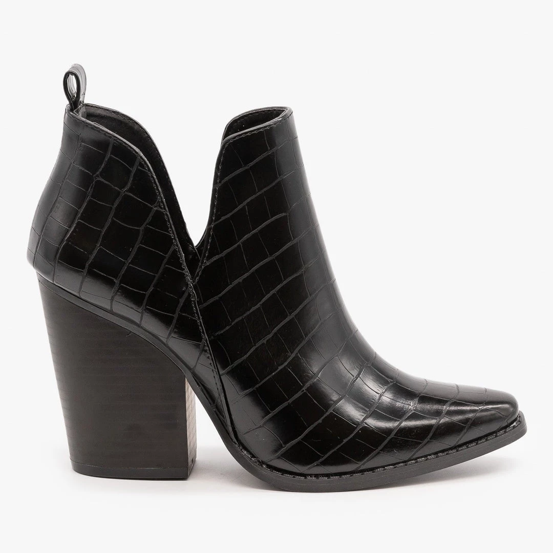 Qupid Shoes Newest Arrivals Edgy Black Crocodile Print Booties FINAL SALE 1 Qupid Shoes Newest Arrivals Edgy Black Crocodile Print Booties FINAL SALE