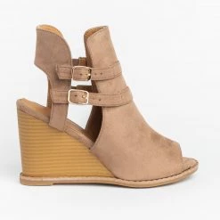 Qupid Shoes Edgy Buckled Peep-Toe Wedges Newest Arrivals