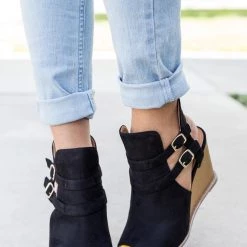 Qupid Shoes Edgy Buckled Peep-Toe Wedges Newest Arrivals