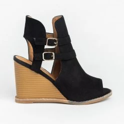 Qupid Shoes Edgy Buckled Peep-Toe Wedges Newest Arrivals