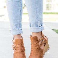 Qupid Shoes Edgy Buckled Peep-Toe Wedges Newest Arrivals