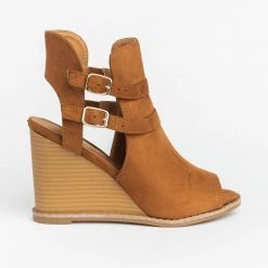 Qupid Shoes Edgy Buckled Peep-Toe Wedges Newest Arrivals