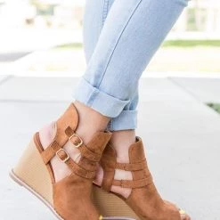Qupid Shoes Edgy Buckled Peep-Toe Wedges Newest Arrivals
