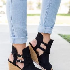 Qupid Shoes Edgy Buckled Peep-Toe Wedges Newest Arrivals