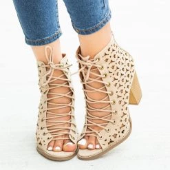 Yoki Newest Arrivals Edgy Lace-Up Open-Toe Booties
