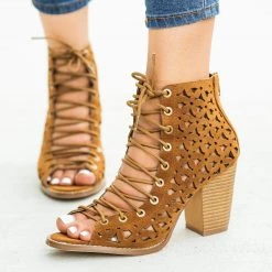 Yoki Newest Arrivals Edgy Lace-Up Open-Toe Booties