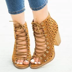 Yoki Newest Arrivals Edgy Lace-Up Open-Toe Booties