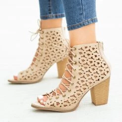 Yoki Newest Arrivals Edgy Lace-Up Open-Toe Booties