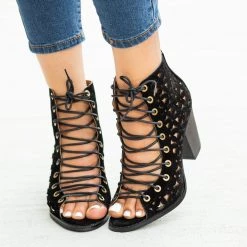 Yoki Newest Arrivals Edgy Lace-Up Open-Toe Booties