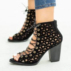 Yoki Newest Arrivals Edgy Lace-Up Open-Toe Booties