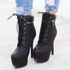 Bella Marie Newest Arrivals Edgy Lace-Up Platform Ankle Boots