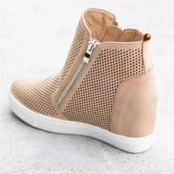 CCOCCI Newest Arrivals Edgy Mesh Zip-Up Sneaker Wedges