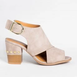 Qupid Shoes Newest Arrivals Edgy Studded Heel Peep Toe Booties