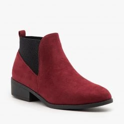 Wild Diva Shoes Elastic Side Burgundy Booties