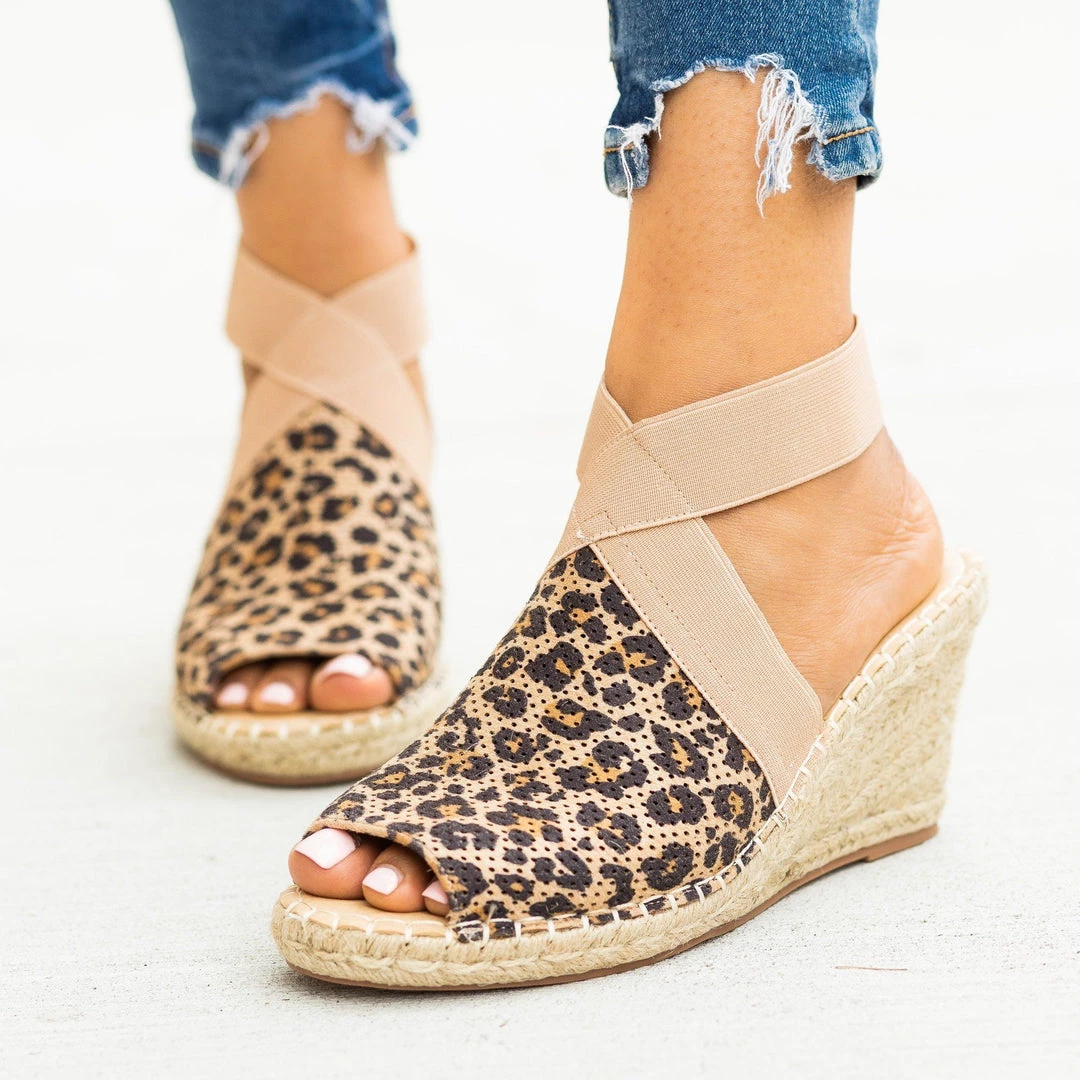 Soda Shoes Elastic Strap Peep-Toe Espadrille Wedges 5 Soda Shoes Elastic Strap Peep-Toe Espadrille Wedges
