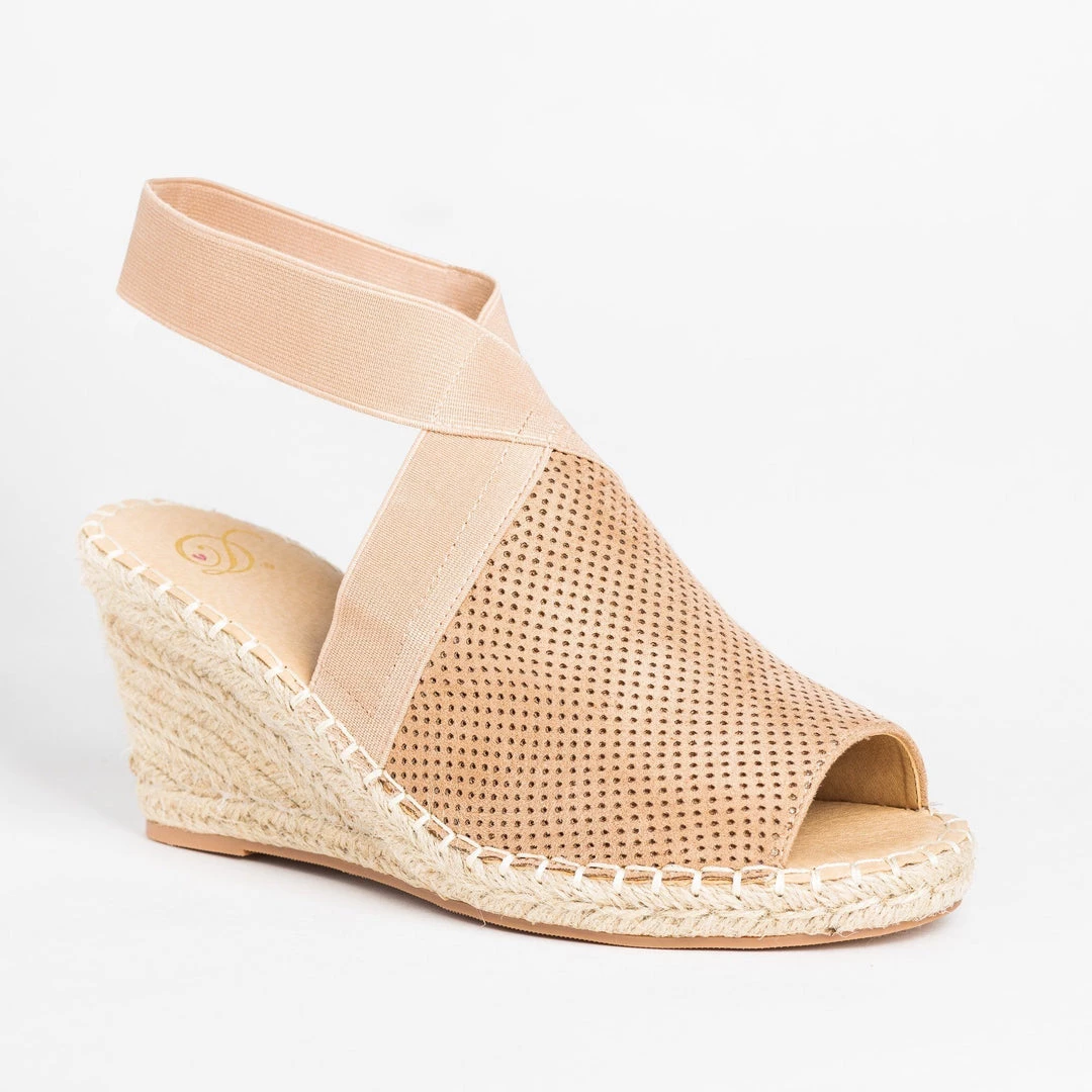 Soda Shoes Elastic Strap Peep-Toe Espadrille Wedges 3 Soda Shoes Elastic Strap Peep-Toe Espadrille Wedges