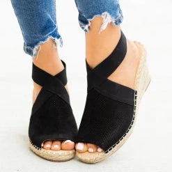 Soda Shoes Elastic Strap Peep-Toe Espadrille Wedges 14 Soda Shoes Elastic Strap Peep-Toe Espadrille Wedges