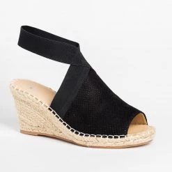 Soda Shoes Elastic Strap Peep-Toe Espadrille Wedges