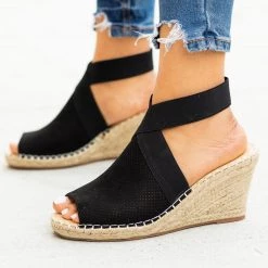 Soda Shoes Elastic Strap Peep-Toe Espadrille Wedges 16 Soda Shoes Elastic Strap Peep-Toe Espadrille Wedges