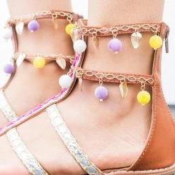 Via Pinky Embellished Pom-Pom Gladiator Sandals