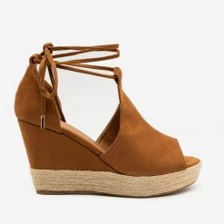 Qupid Shoes Espadrille Lace Up Wedge