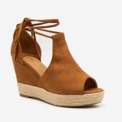 Qupid Shoes Espadrille Lace Up Wedge