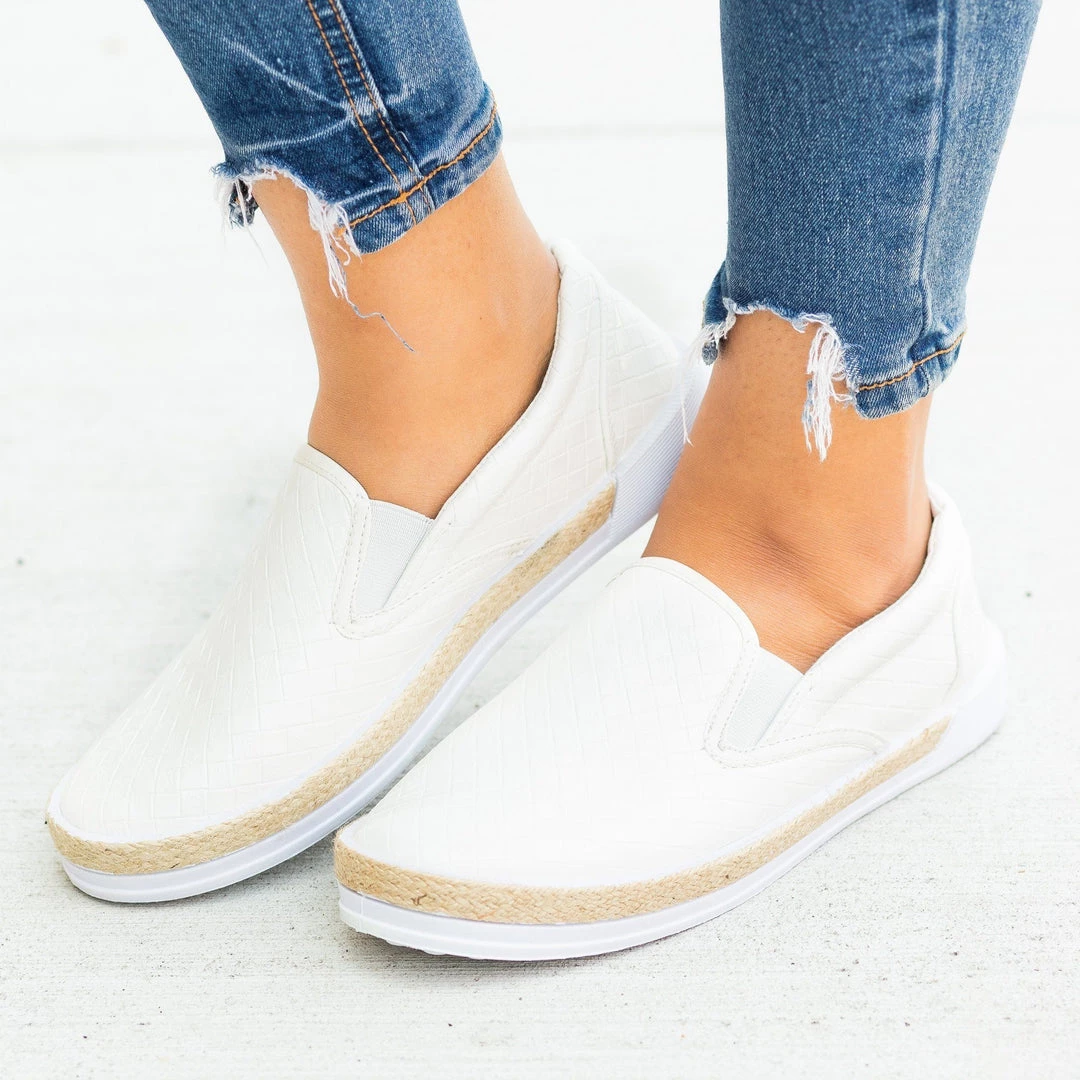 Qupid Shoes Espadrille-Trimmed Quilted Slip-On Sneakers Newest Arrivals 2 Qupid Shoes Espadrille-Trimmed Quilted Slip-On Sneakers Newest Arrivals