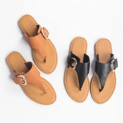 Bamboo Shoes Newest Arrivals Faux Leather Large Buckle Thongs
