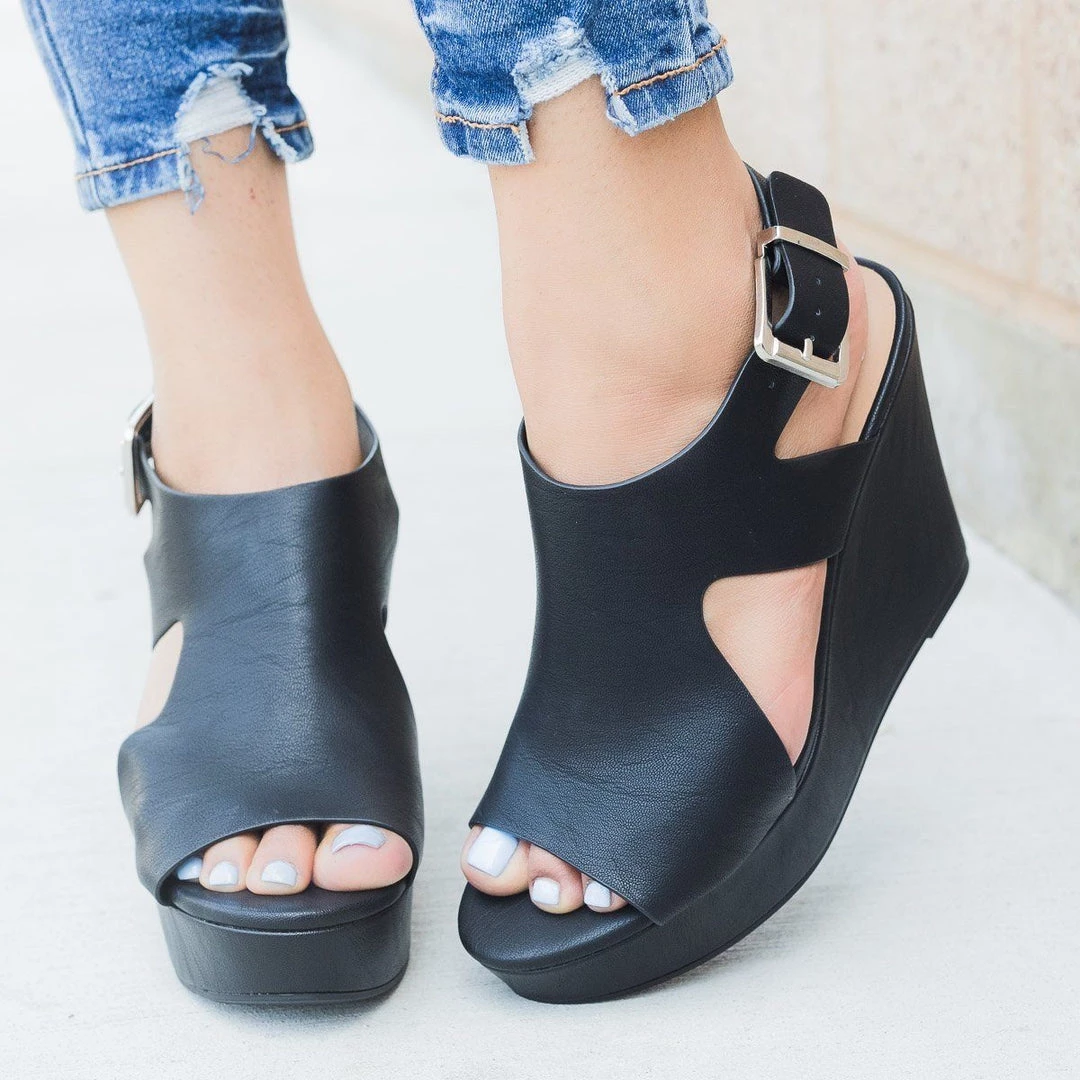 Delicious Shoes Faux Leather Side Cut Wedges Newest Arrivals 1 Delicious Shoes Faux Leather Side Cut Wedges Newest Arrivals