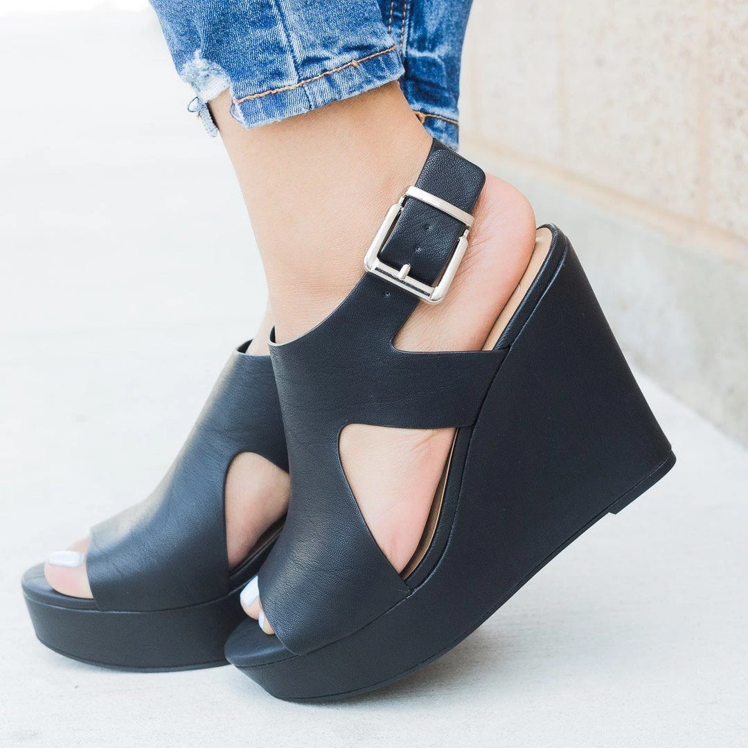 Delicious Shoes Faux Leather Side Cut Wedges Newest Arrivals 3 Delicious Shoes Faux Leather Side Cut Wedges Newest Arrivals