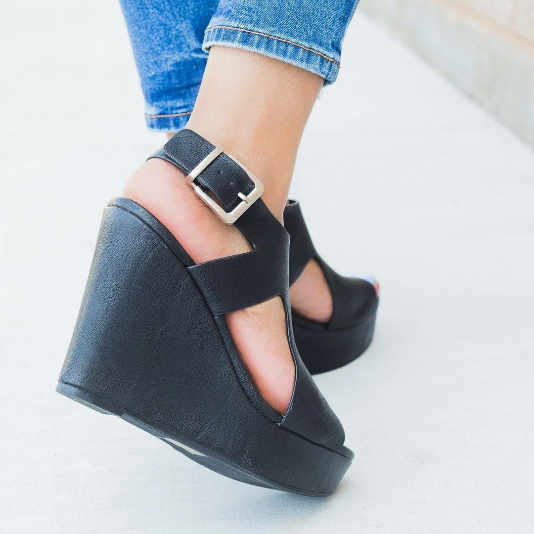 Delicious Shoes Faux Leather Side Cut Wedges Newest Arrivals 4 Delicious Shoes Faux Leather Side Cut Wedges Newest Arrivals
