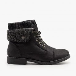 Forever Newest Arrivals Faux Shearling Cuff Combat Boots FINAL SALE