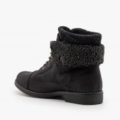 Forever Newest Arrivals Faux Shearling Cuff Combat Boots FINAL SALE