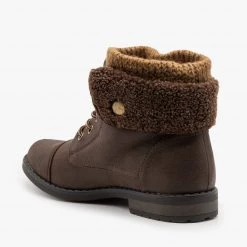 Forever Newest Arrivals Faux Shearling Cuff Combat Boots FINAL SALE